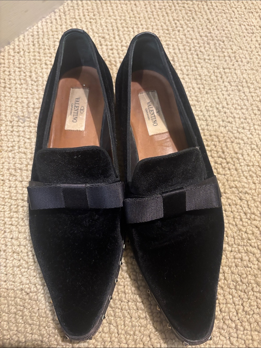 Valentino Black Velvet Bow Loafers with Grosgrain Trim